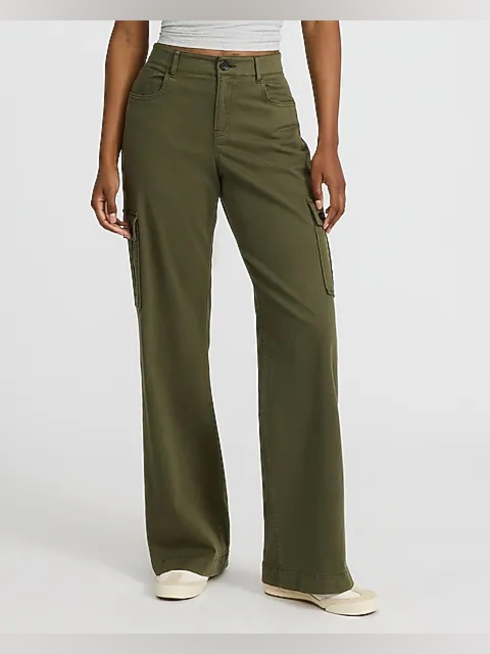 Express Olive Wide-Leg Cargo Pants